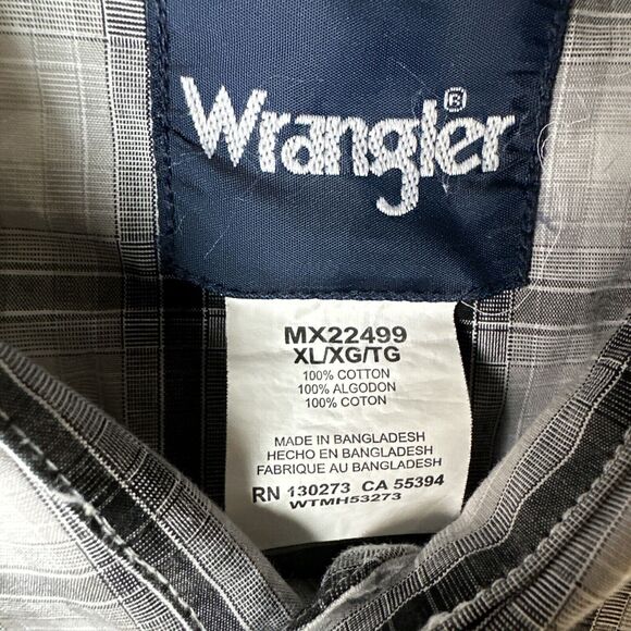Vintage Wrangler Western Shirt Men’s Pearl Snap XL Black White Gray Plaid Rodeo - Picture 8 of 8